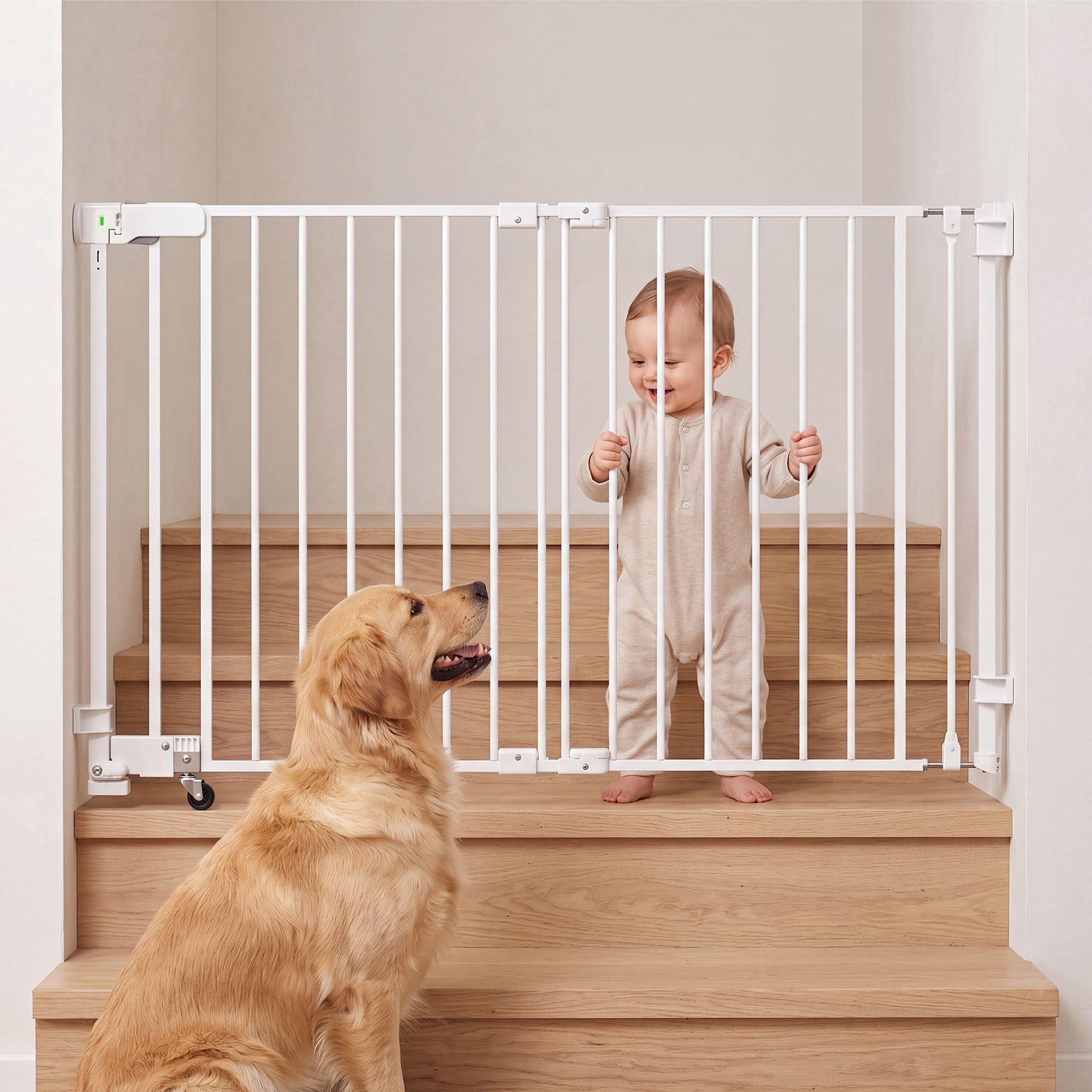 TULILLO 30in Extra Tall Baby Safety Gate, 29-45in Extra Wide Metal Dog Gates for Stair and Doorways, Drill Needed, White