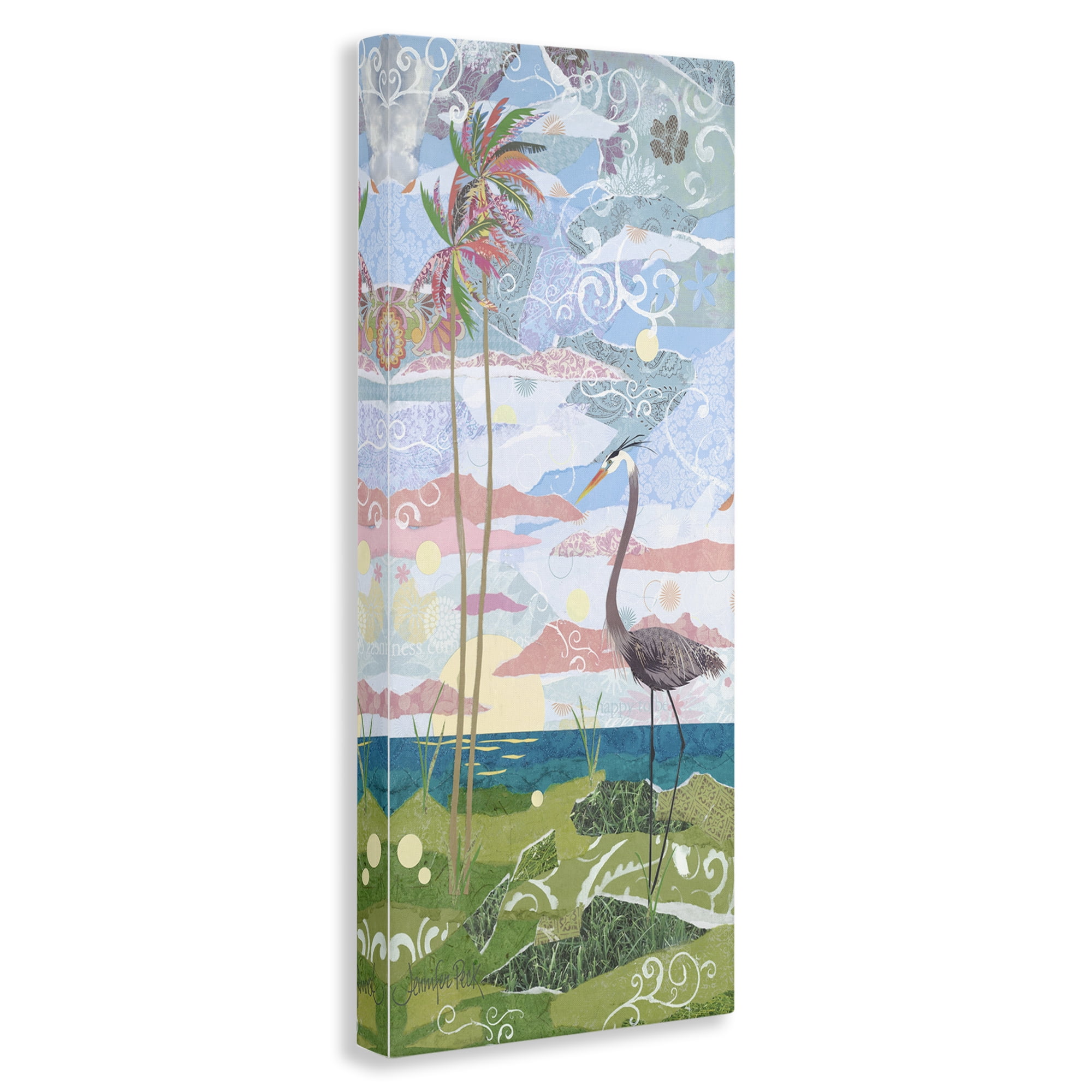 Stupell Industries Crane & Swirled Landscape Landscape Painting Gallery Wrapped Canvas Art Print Wall Art, 17 x 40