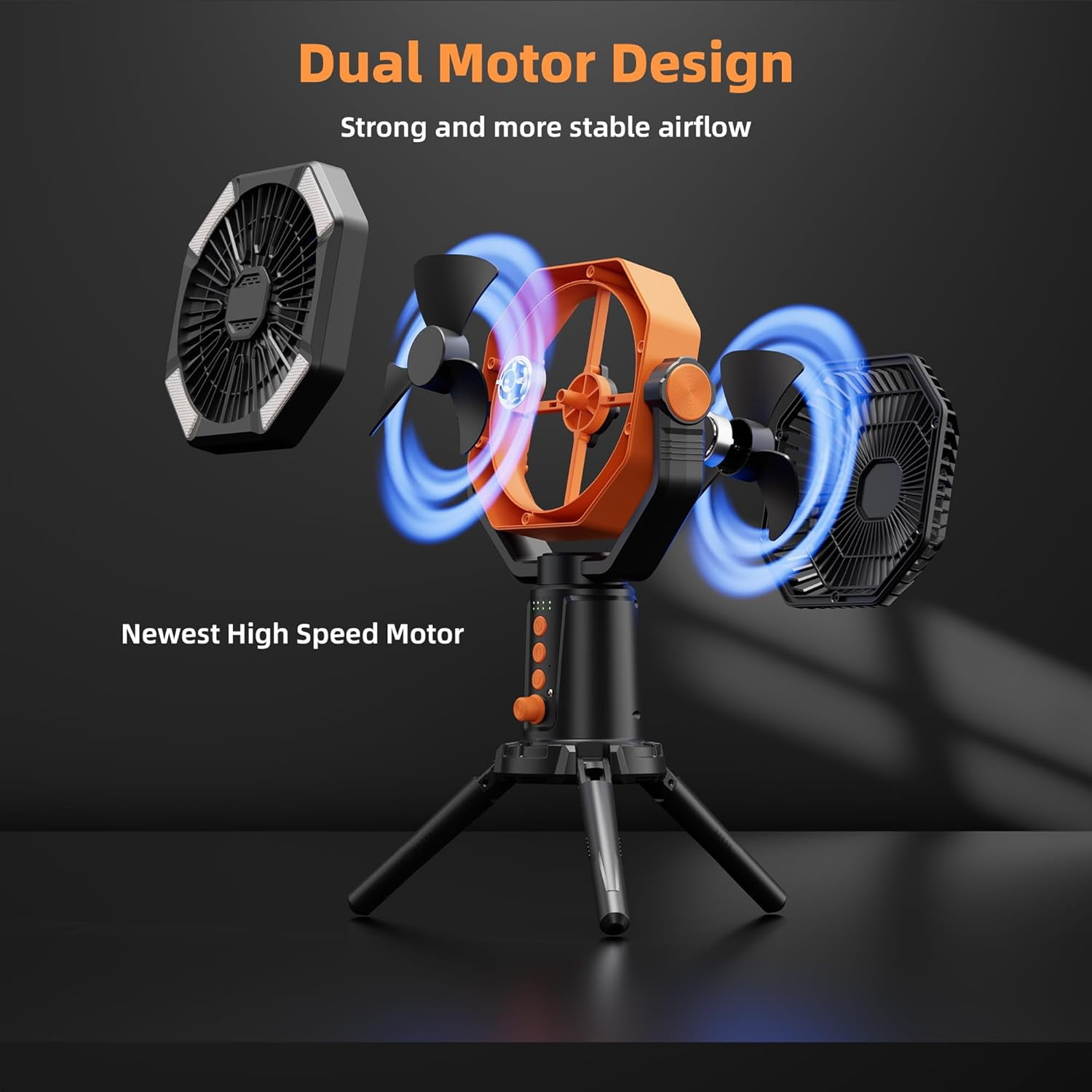 Table Fans Tripod, 20000mAh Rechargeable Battery Operated Portable Tent Fan with LED Lantern, Remote Control, Hook, 270° Pivot, Stepless Speed-Ideal for Camping, Picnic, Barbecue, Jobsite