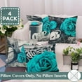 thumbnail image 2 of Teal Throw Pillows Covers for Couch 18x18 Set of 4 Flower Teal Decorative Throw Pillows Rose Dark Turquoise Pillows Covers for Bed Living Room Decor Linen Pillow Covers Spring Summer (Teal), 2 of 6