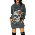 thumbnail image 3 of Women's Halloween long-sleeved 3D aesthetic skull pattern print plus size hoodie sweatshirt dress, 3 of 9