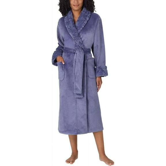 Carole Hochman Women's Shawl Collar Plush Robe Indigo Undertone, L