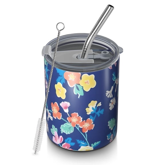 12oz Coffee Tumblers Pioneer Flower Floral Print Pattern Stainless Steel Vacuum Insulated Travel Tumbler Coffee Cups Mug with Lid and Straw with Cleaning Brush for Cold & Hot Drinks