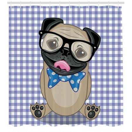 Pug Shower Curtain Nerdy Glasses And Dotted Bow Tie On A Puppy
