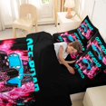 thumbnail image 4 of Castle Fairy Neon Off-Road Truck Bedding Comforter Set 7 Pieces for Teens, Lightning Splash Print Full Bedding Set for Bedroom, Blue Pink,Black Reversible, 4 of 7