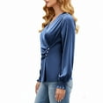 thumbnail image 3 of RQYYD Womens Business Casual Blouses Dressy Work Tops Fall Fashion V Neck Pleated Long Sleeve Shirts, 3 of 6