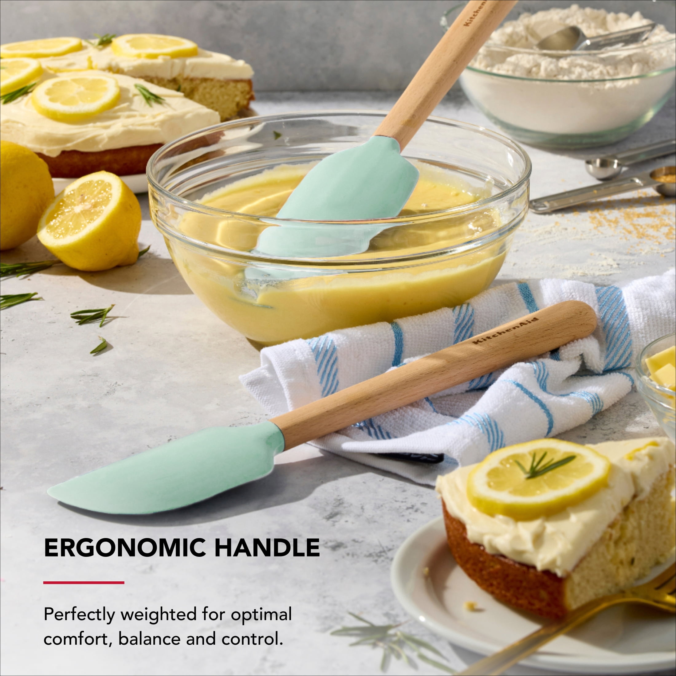 KitchenAid 2-Piece Silicone Mixing Spatula and Scraper Set for Cooking, Spearmint