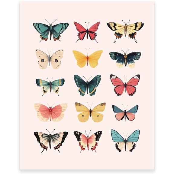 1Pc Vintage Butterfly Poster Colorful Butterfly Poster Print Retro Butterfly Pictures Unframed Moth Insect Art Wall Decor for Living Room Bedroom 13.78x11.02 Inch 1 pc