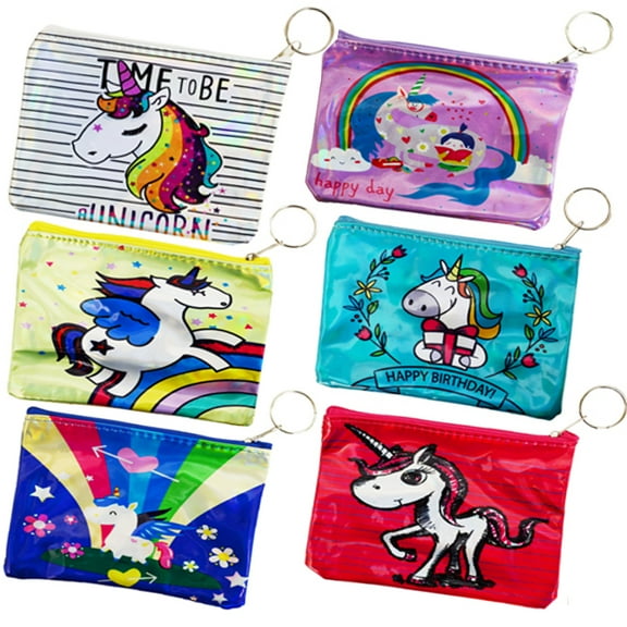 1 Unicorn Girl Purse Coin Wallet Keychain Bag Saving School Lunch Pouch Charm
