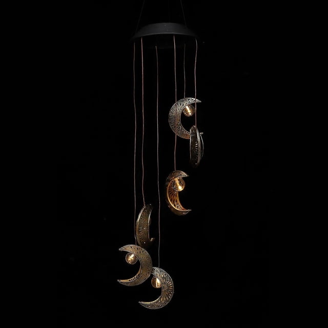 Moon Shaped Solar Wind Chimes for Outdoor Indoor Use Abs Material with Automatic Charging and Night Light 1Pack