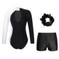thumbnail image 2 of Aiihoo Kids Girls Sparkle Long Sleeve Tumbling Leotard Gymnastics Ballet Dance Bodysuit Jumpsuit with Hairband Set White&Black 12, 2 of 7