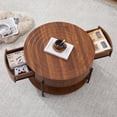 thumbnail image 4 of Wirrytor 30" Round Coffee Table with 2 Drawers and Storage Shelf, Modern Farmhouse Tea Table with Natural Tree Rings Top, Brown, 4 of 9
