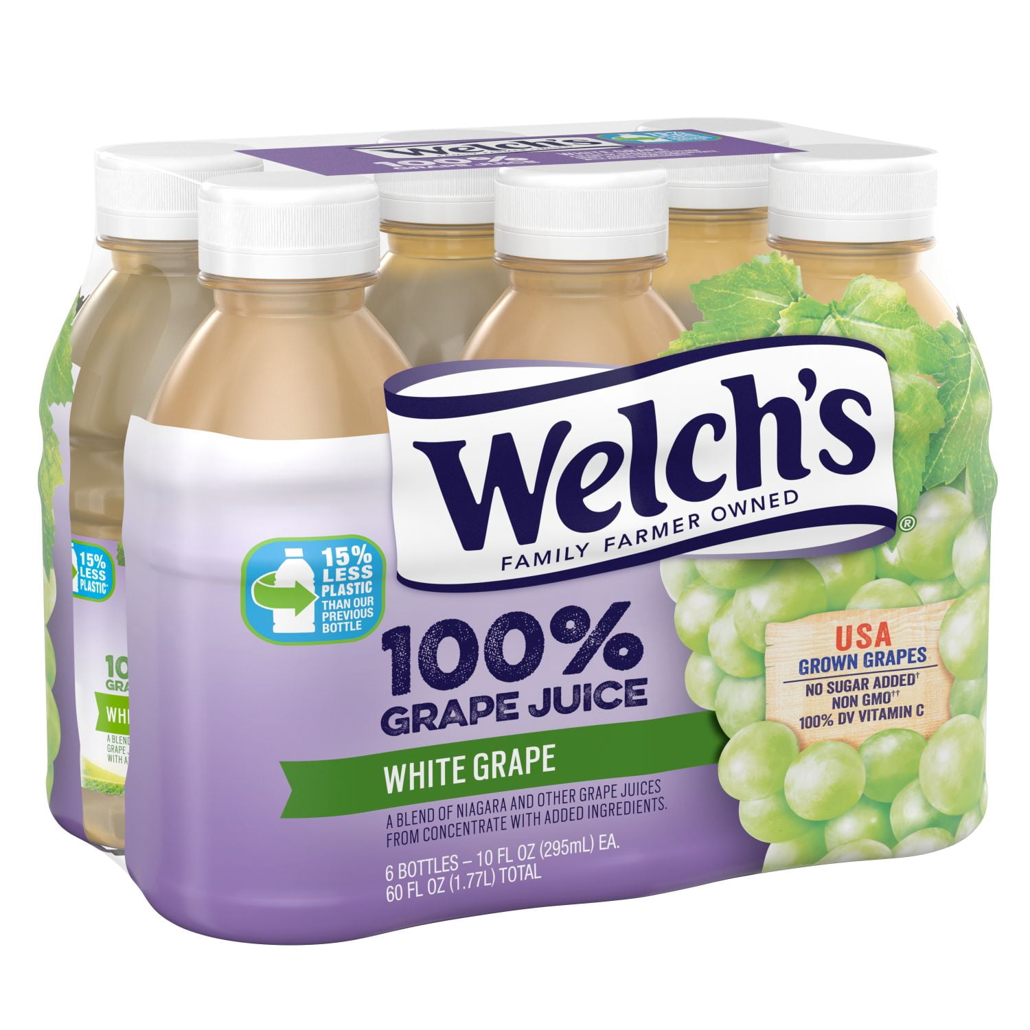 Welch's 100% Grape Juice, White Grape, 10 fl oz On-the-Go Bottle (Pack of 6)