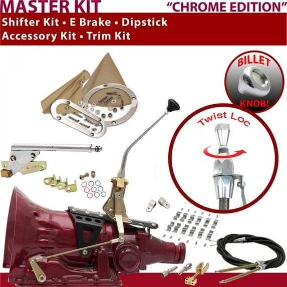 American Shifter 4L80E Shifter Kit Chrome 10 in. E Brake Cable Clamp Clevis Trim Kit Dipstick for EF4BF