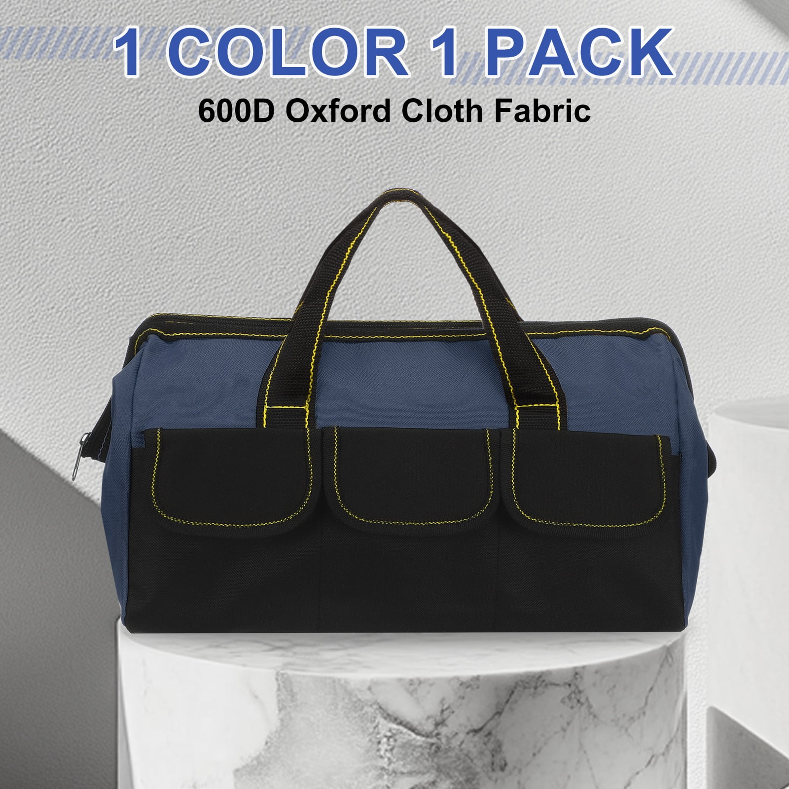 Uxcell Wide Mouth Tool Bag 16.5 Inch Oxford Cloth Tote Bag, Blue-black
