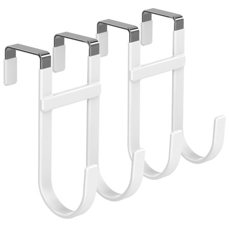 Genreen Over The Door Hooks - 2 Pack Heavy Duty Dual-Hook Organizer Hanger with Non-Slip Rubber for Towels, Clothes & Bags Use in Bathroom, Bedroom, Kitchen - Fits Interior Doors Up to 1 3/8"
