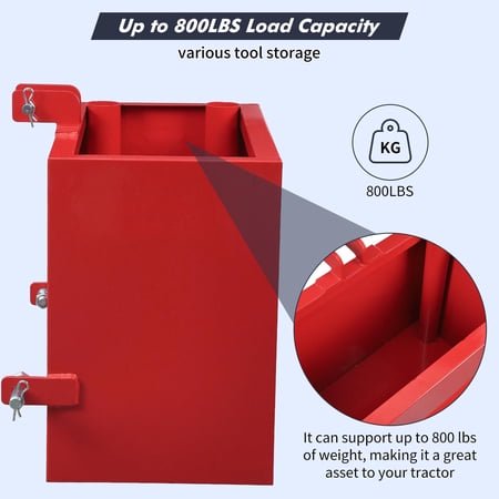 Kojooin Tractor Ballast Box, 800 lb Capacity 3 Point Hitch Box with 2 Inch Receiver, Powder Coated Steel with Tool Storage