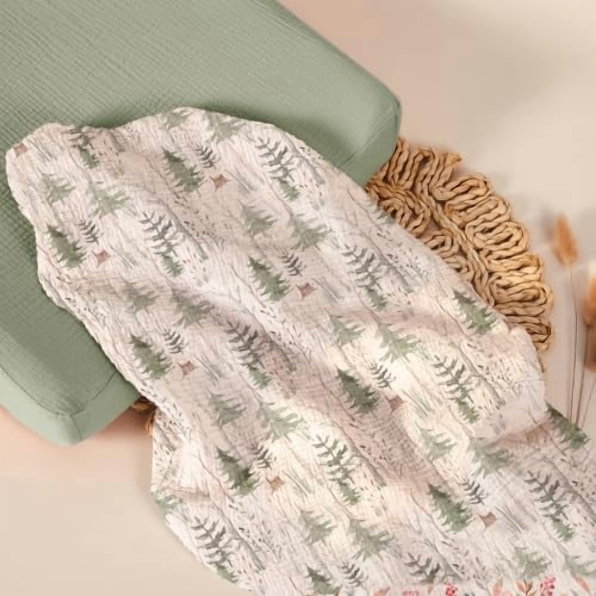 Muslin Changing Pad Cover: 2-Pack Soft Breathable Cotton Boho Forest Print for Baby Boys - Nursery & Baby Shower