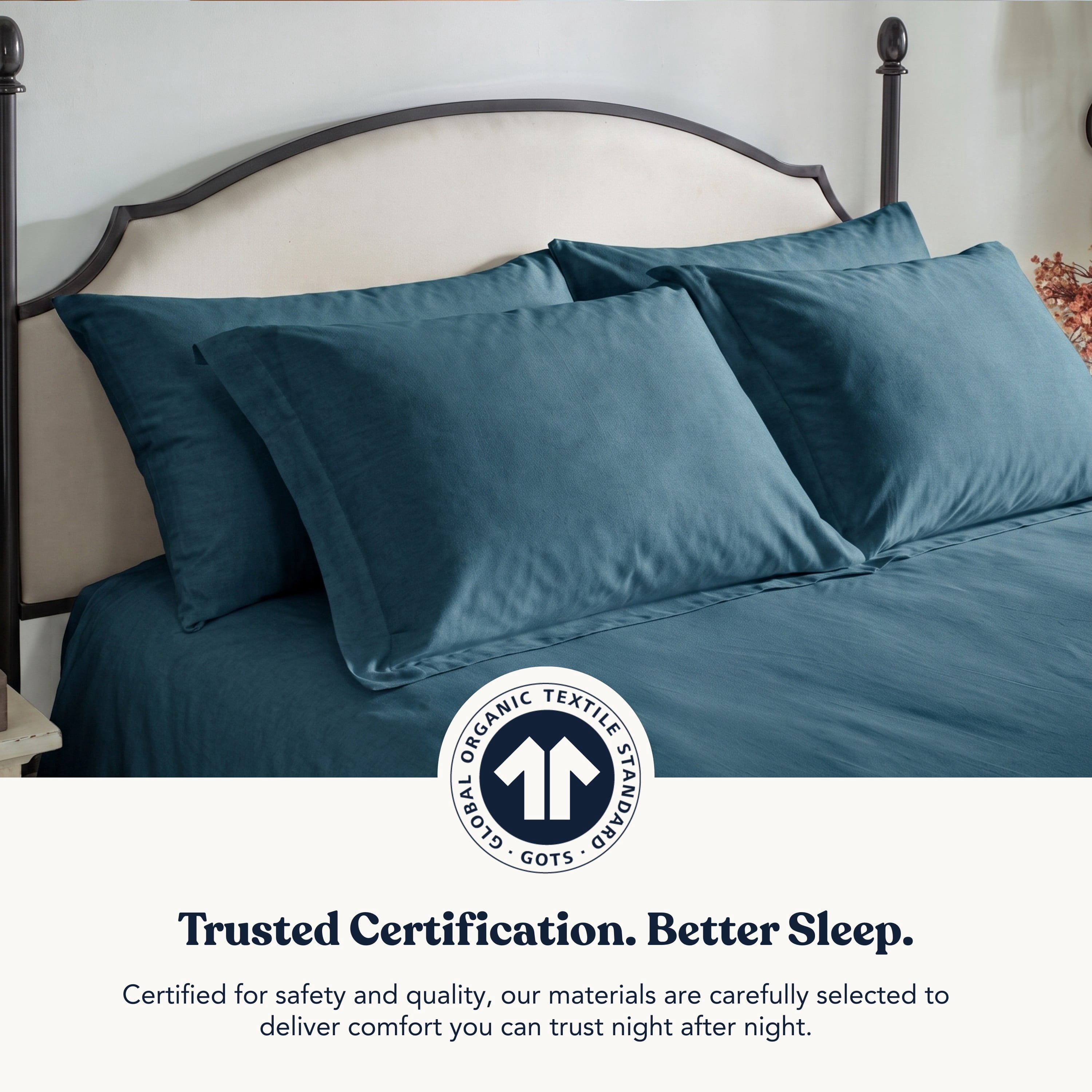 Delara 100% Organic Cotton Percale 400TC Sheet Set, GOTS Certified, Ultra-Soft & Breathable, Midnight Blue, Full, 4-Piece