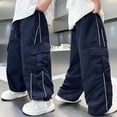 thumbnail image 5 of Vornjynx Kids Boys Cargo Pants High Waist Wide Leg with Pocket Casual Summer Outdoor Hiking Pants Navy Size 6, 5 of 8