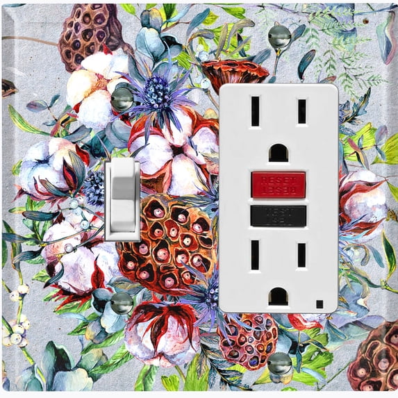 Metal Light Switch Plate Cover Cotton Flower Bouquet Pastel Blue FLW015