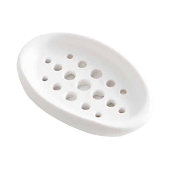 Creative Oval Shape Soap Dish Tray Drain Silicone Soap Box for Shower Bathroom Kitchen (White)
