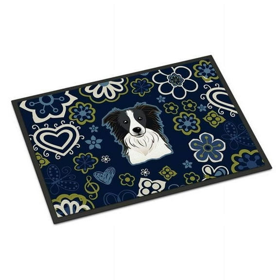 Carolines Treasures BB5092MAT 18 x 27 in. Blue Flowers Border Collie Indoor or Outdoor Mat