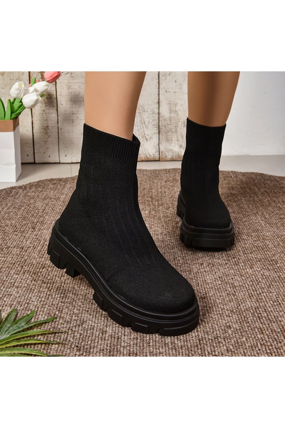 Women's Elastic Ankle Boots Slip on Lug Sole Chunky Heel Platform Ankle Booties for Women Black 9(42)