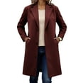 thumbnail image 6 of aohooy Long Wool Coats for Women Trendy Notched Lapel Collar Knee Length Peacoat Single Breasted Plus Size Long Sleeve Trench Coat Wine,XL, 6 of 7
