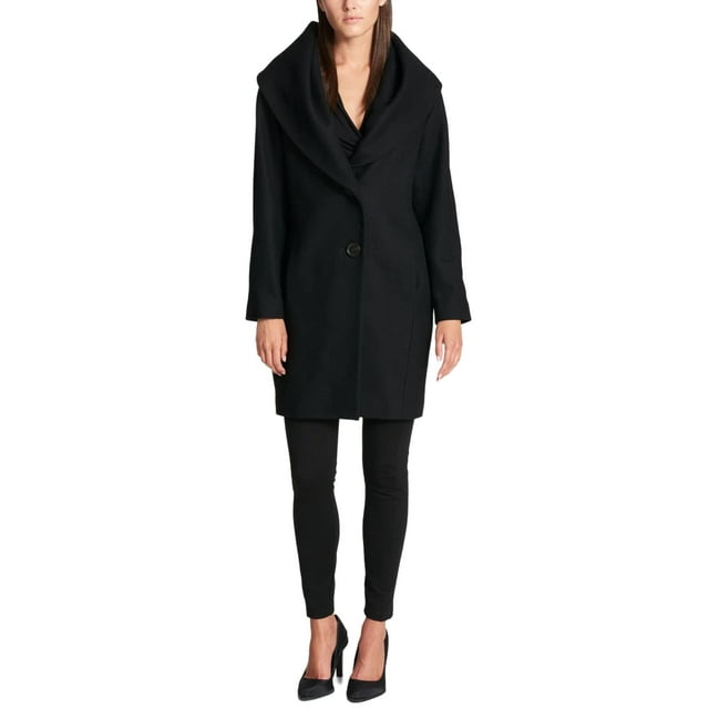 DKNY Veste Coquille Souple pour Femmes, Midi Noire avec 2 Boutons et Large Capuche,S