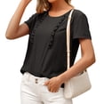 thumbnail image 3 of Camiseta de mujer Verano Cuello redondo Manga corta Casual Top suelto, Negro, L seitruly AP001321-03, 3 of 7