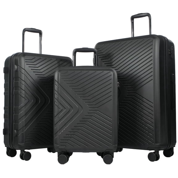 Travelhouse 3 Piece Hardshell Luggage Set Hardside Lightweight Suitcase with TSA Lock Spinner Wheels 20in24in28in.(Black)