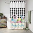 thumbnail image 6 of No Hook Shower Curtain, Easter Shower Curtains for Bathroom with See Through Top Window, Spring Watercolor Bunny Eggs Flowers Black Plaid Waterproof & Washable Bath Curtain Stand Up Stall 36"x72", 6 of 9