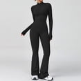 thumbnail image 4 of QHFBli Women Long Sleeve Flared Jumpsuit Zip Up Romper One Piece Full Bodysuits Yoga Unitard Wide Leg Catsuit, 4 of 5