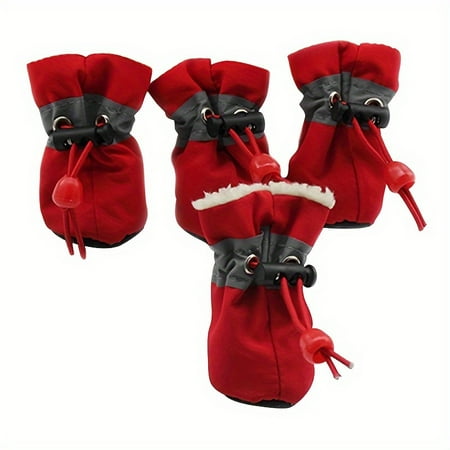 ENIYUU 4pcs Dog Boots Cotton-Lined Winter Pet Shoes With Anti-Slip Soles Adjustable Waterproof Paw Protectors For Small To Large Dogs Cozy Warm Blue Booties