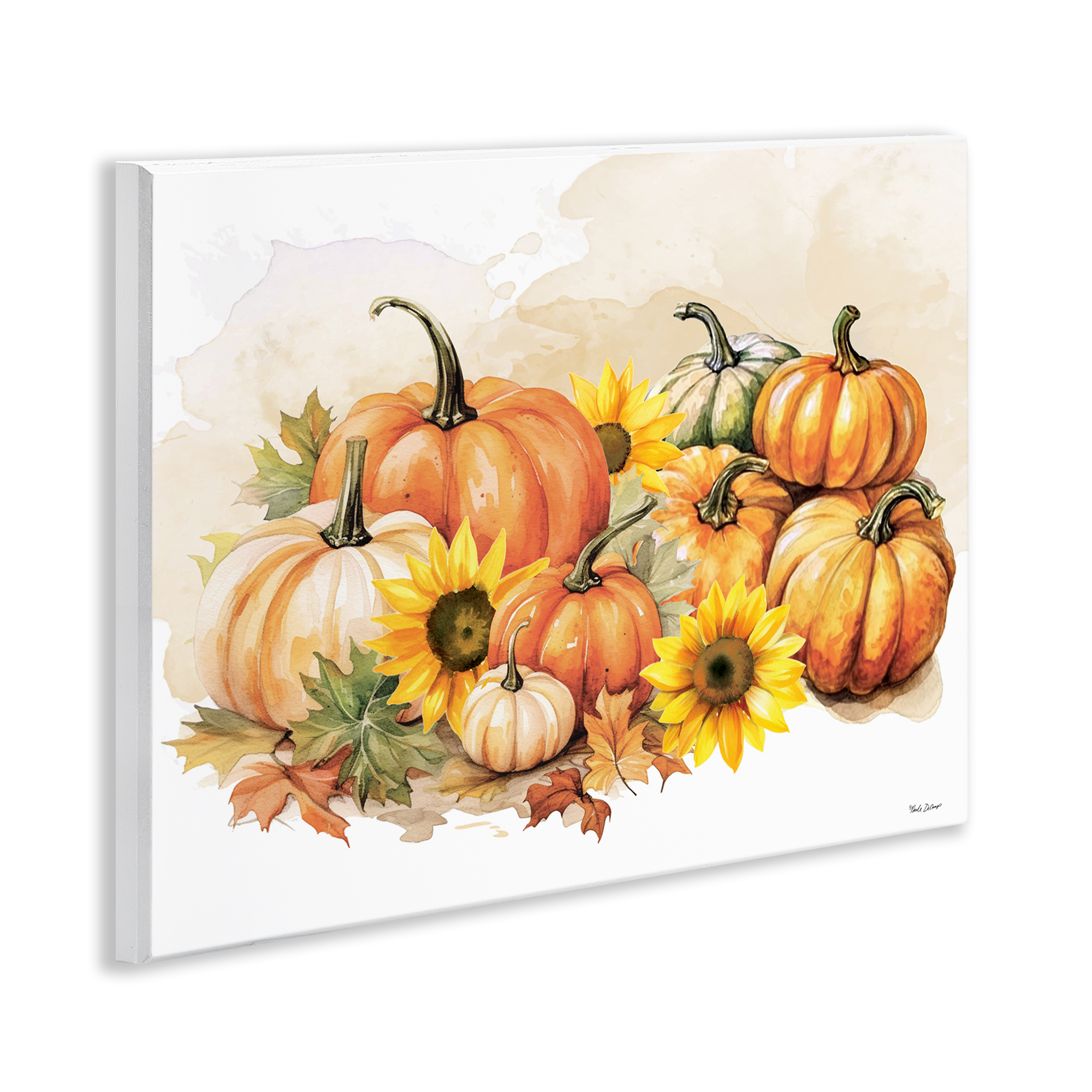 Stupell Industries Pumpkin & Sunflower Bundle Botanical & Floral Painting Unframed Art Prints Wall Art, 14 x 11