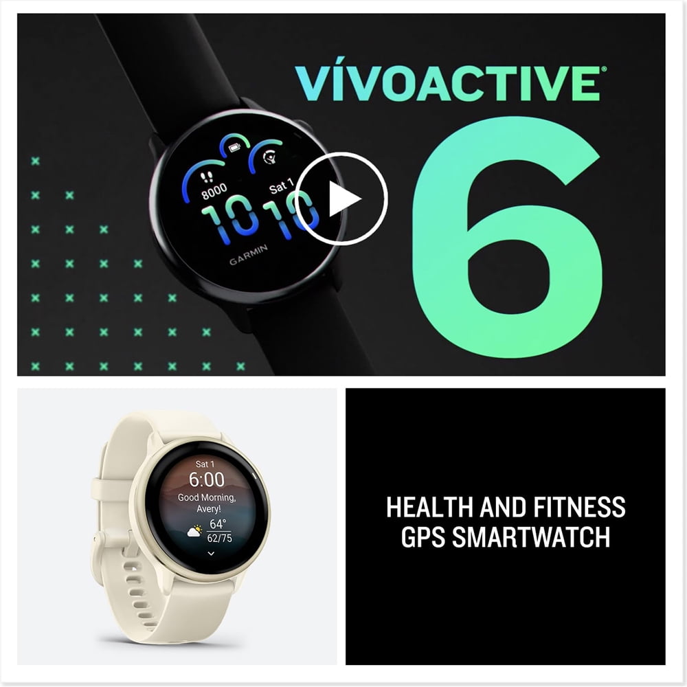 Garmin 010-02985-01 VIVOACTIVE 6 Health & Fitness GPS Smartwatch, Bone with Silicone Band Bundle with Deco Essentials Charging Dock, USB Type C Charger, Silicone Dust Covers & 2-Pack Screen Protector