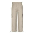 thumbnail image 7 of Women's High Wais Casual Pants Cargo Pants Elastic Waist Drawstring Pants Wide Leg Y2K Streetwear with Pockets, 7 of 7