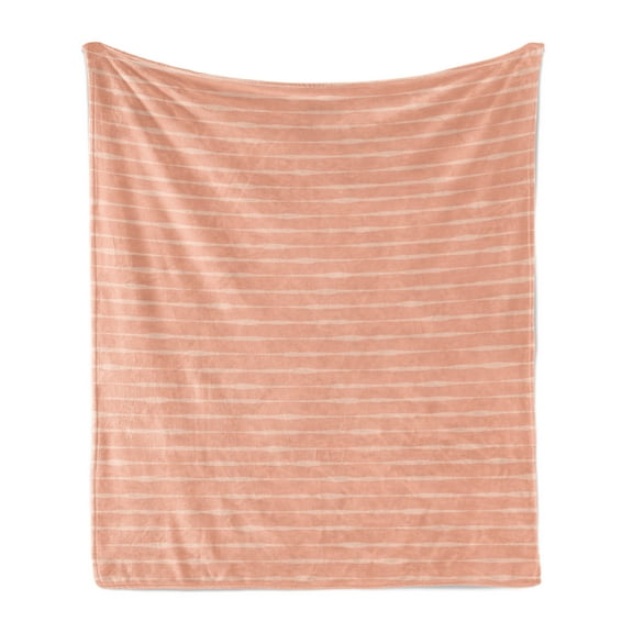 Peach Soft Flannel Fleece Throw Blanket, Simplistic Abstract Horizontal Continuous Hand Drawn Wavy Lines on Peachy Background, Cozy Plush for Indoor and Outdoor Use, 70" x 90", Coral, by Ambesonne
