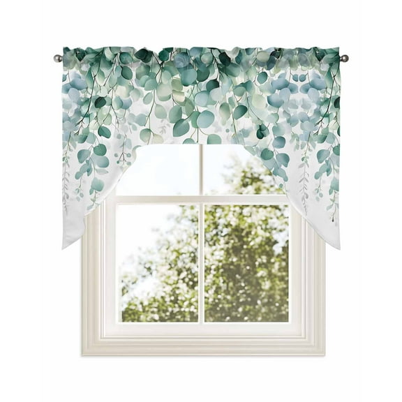 Eucalyptus Leaves Kitchen Curtains Swag Valance for Windows/Bathroom/Cafe, Green Botanical Summer Spring Leaves Rod Pocket Drape Panel Swag Curtains Valance for Bedroom/Living Room 56"x36"