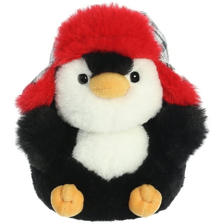 Aurora 5.5" Porter Penguin with Checkered Red and Gray Ushanka Hat - Plush Toy