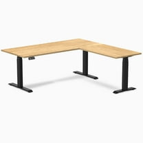 Desky Hardwood L-Shape Sit Stand Desk - White Oak / 72 X 30 X 70 X 24 Inches / Matte Black