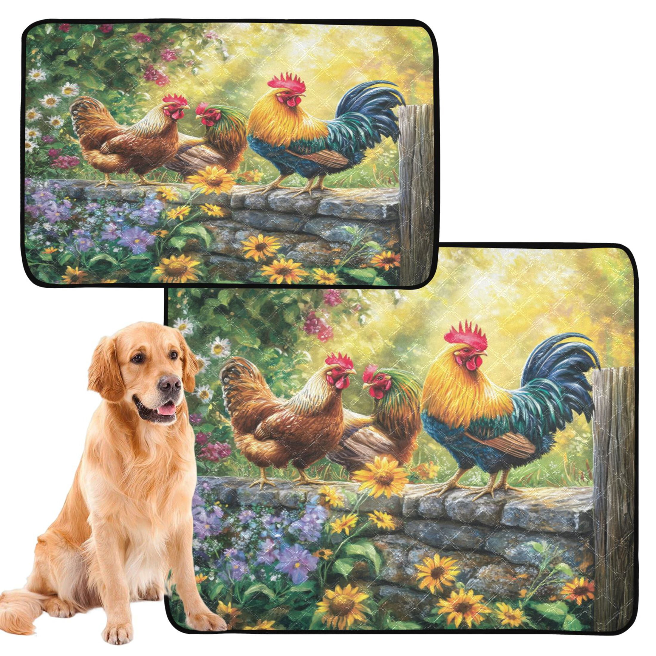 Qxltty Beautiful Rooster Cat litter Pads Pet Set of 3 Diaper Mats Center Anti-leakage Layer Absorbent Soft and Comfortable