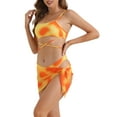 thumbnail image 4 of Bañadores de bikini de 3 piezas con tirantes ajustables para mujer, parte inferior triangular con falda de malla, tamaño X-Small, color naranja, 4 of 5