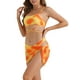 thumbnail image 4 of Bañadores de bikini de 3 piezas con tirantes ajustables para mujer, parte inferior triangular con falda de malla, color naranja grande, 4 of 5