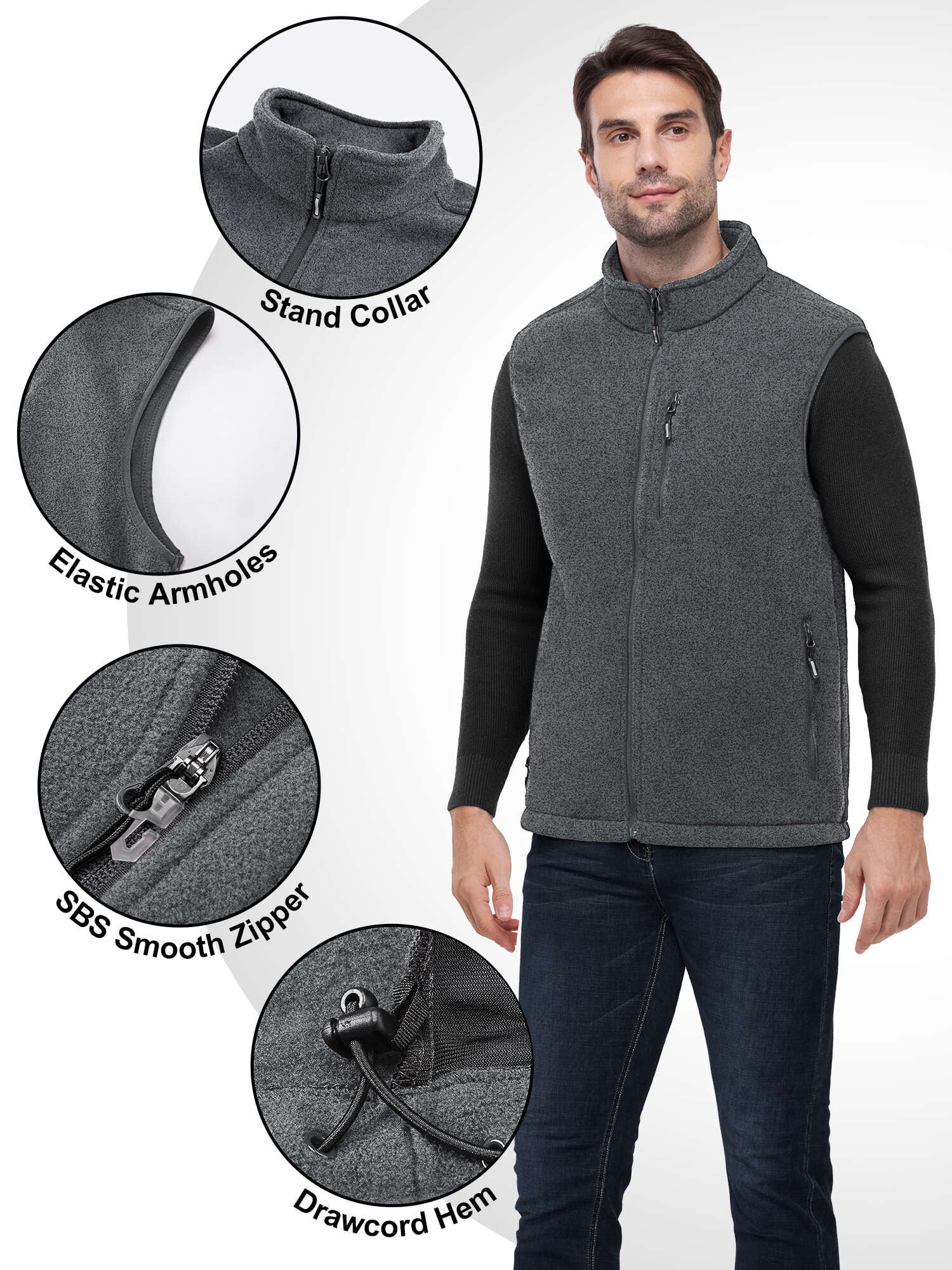 Off Road Ventures Men Fleece Vest Lightweight Winter Warm Casual Golf Sleeveless Jacket for Outdoor Running