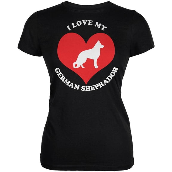 Valentines I Love My German Sheprador Black Juniors Soft T-Shirt - Large
