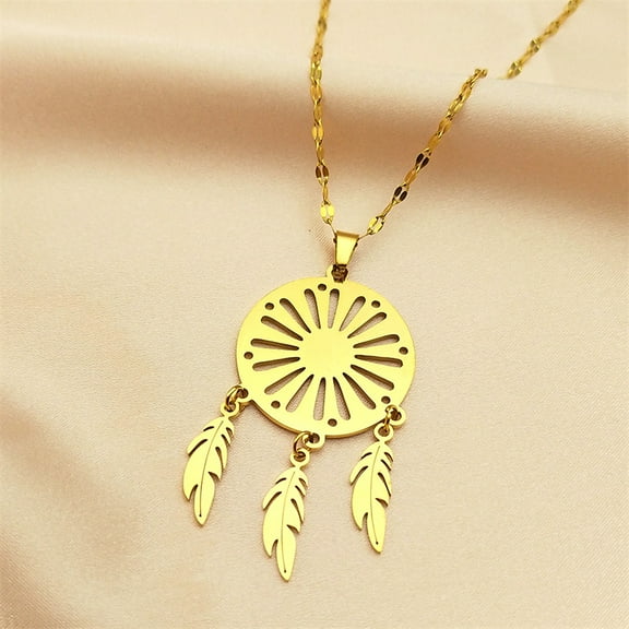 14K Yellow Gold Retro Personality Hollow Out Dreamcatcher Round Long Tassels Earrings For Women Necklace Jewelry Gifts