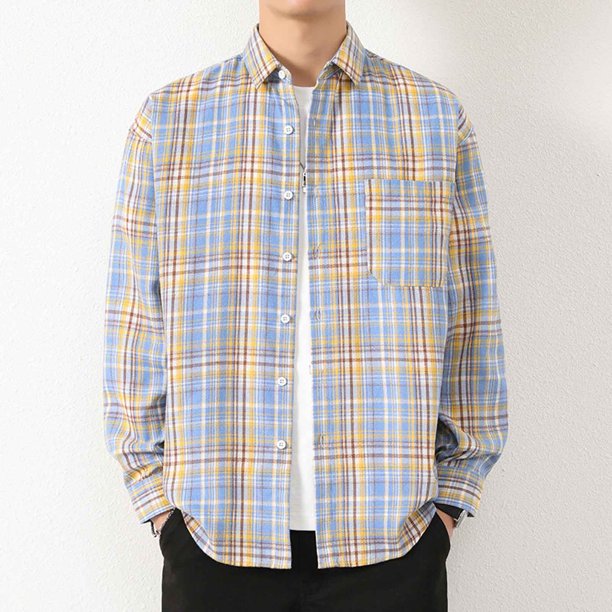 Blusa y camisa de manga larga con cuello vuelto para hombre, informal, con estampado y bolsillo, de poliéster
