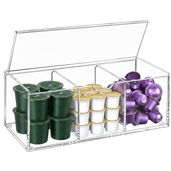 Bohorizon K Cup Holder for Counter, Coffee Pod Holder, Coffee Pod Organizer with Lid, 3 Compartments, Pack of 1, Clear